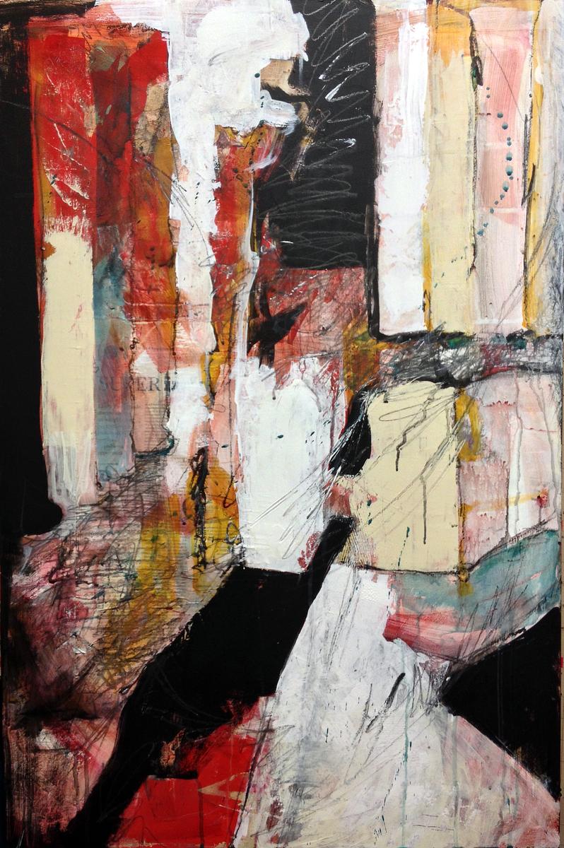 abstract painting, shape, limited palette, value, line, pattern, architectural, acrylic