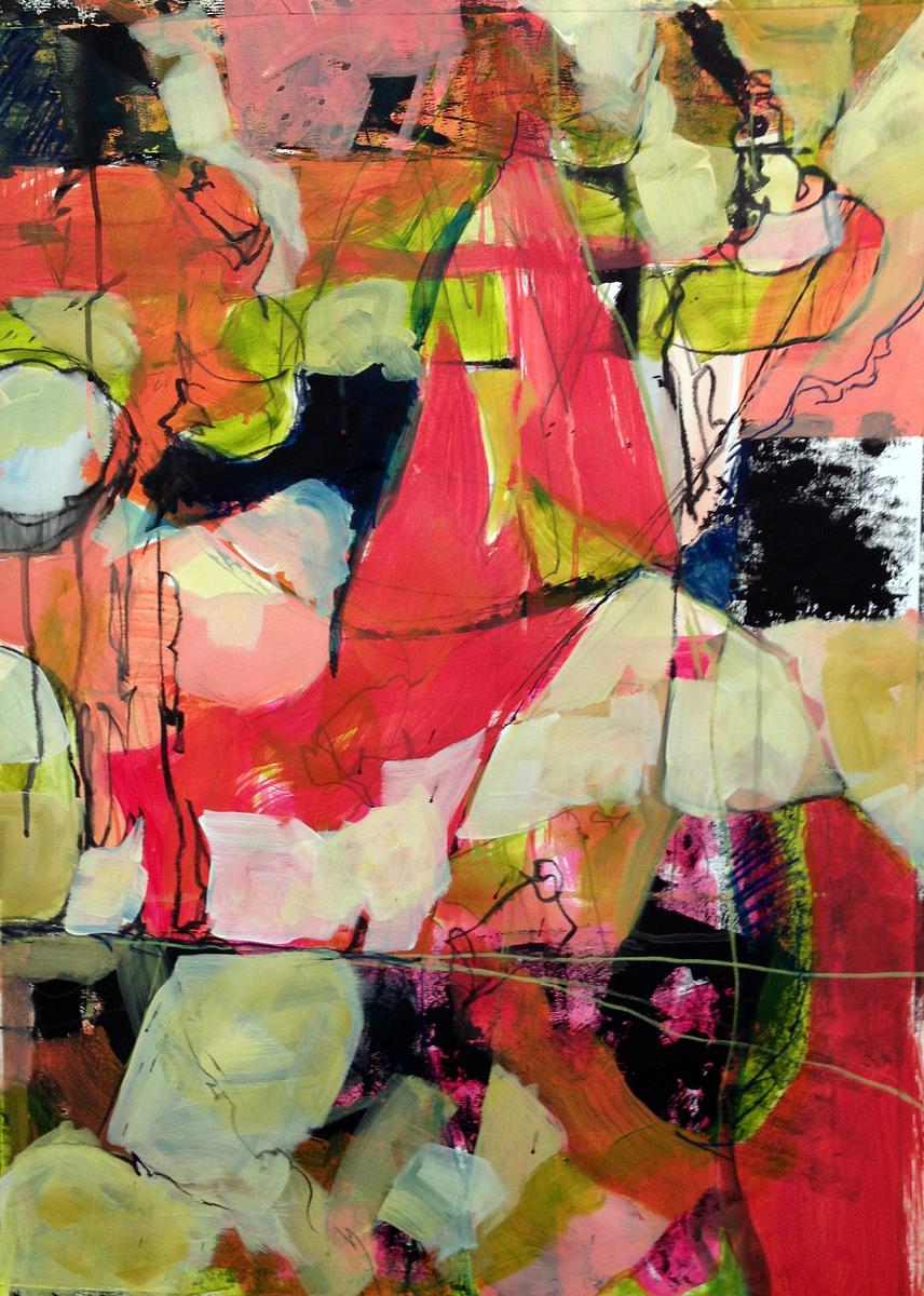 abstract painting, shape, vivid palette, value, line, colorist, artist studio, graphite, acrylic